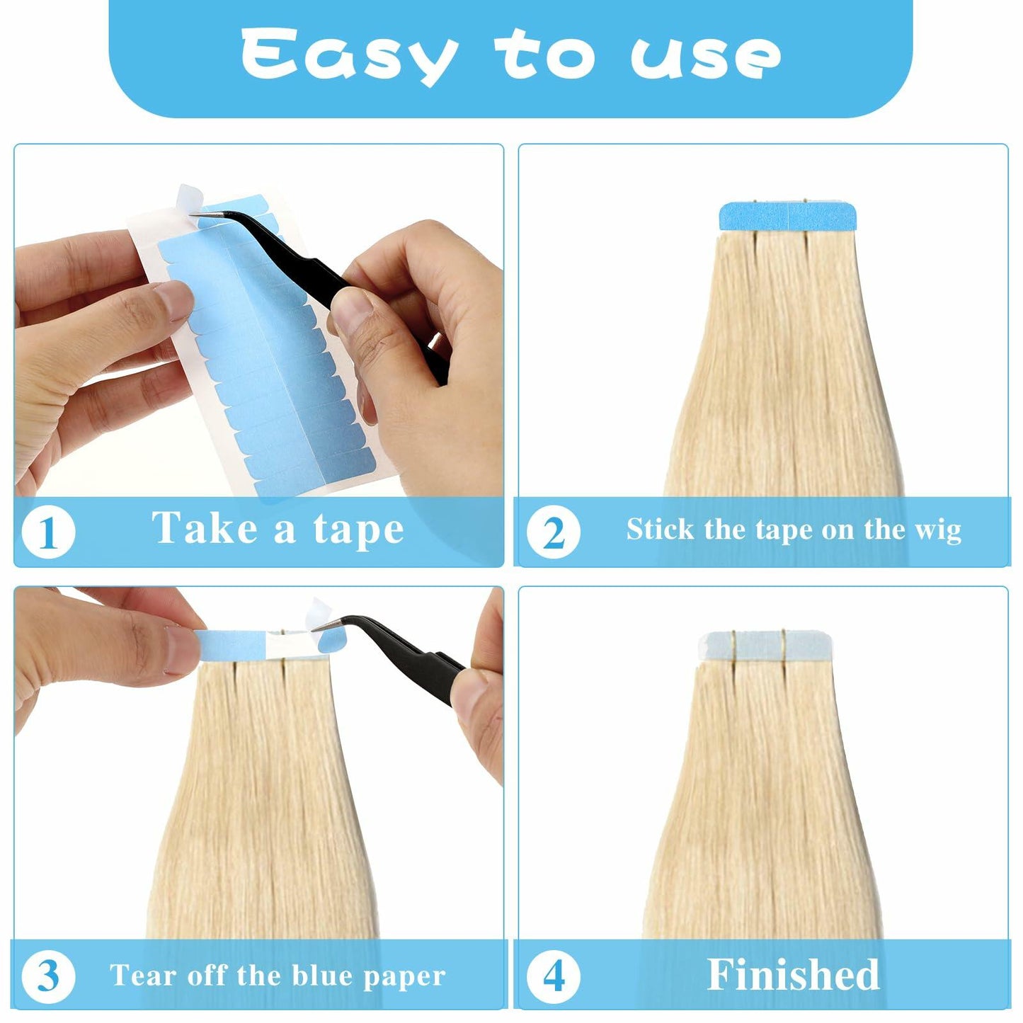 Abeillo 120PCS Blue Double Sided Hair Extension Tape Adhesive Replacement