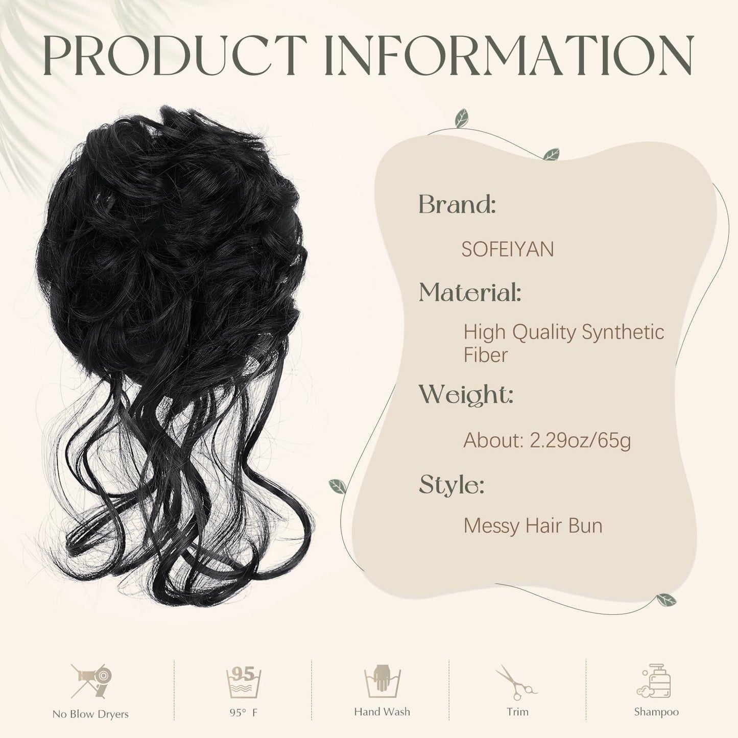 SOFEIYAN Synthetic Messy Bun Hair Piece Claw Clip Wavy Curly Extension