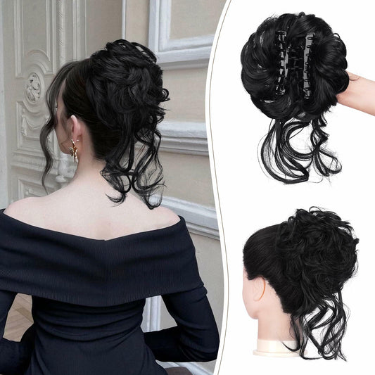 SOFEIYAN Synthetic Messy Bun Hair Piece Claw Clip Wavy Curly Extension