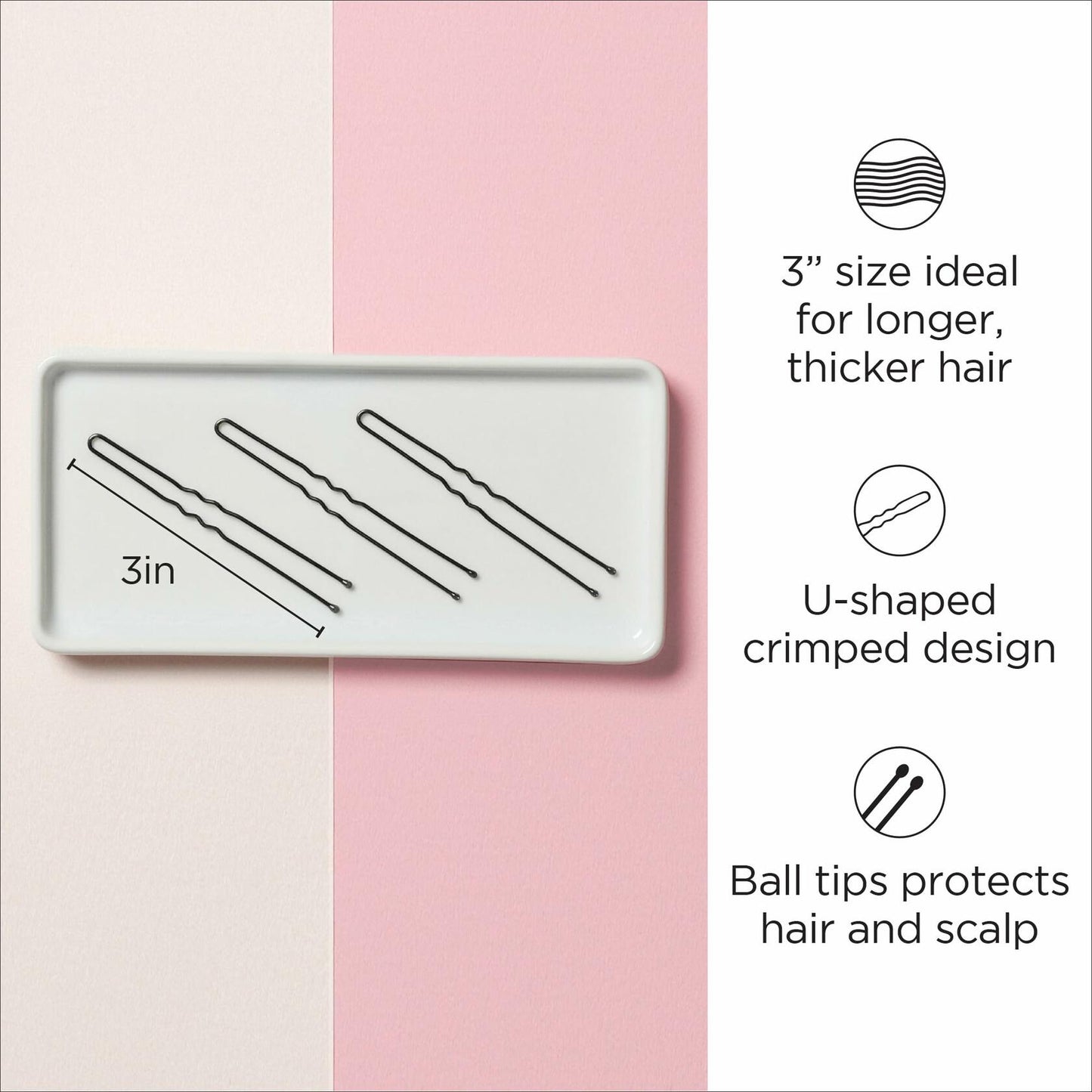Diane 3" Black U-Shaped Hair Pins for Women, 1 lb Approx. 400 Pins