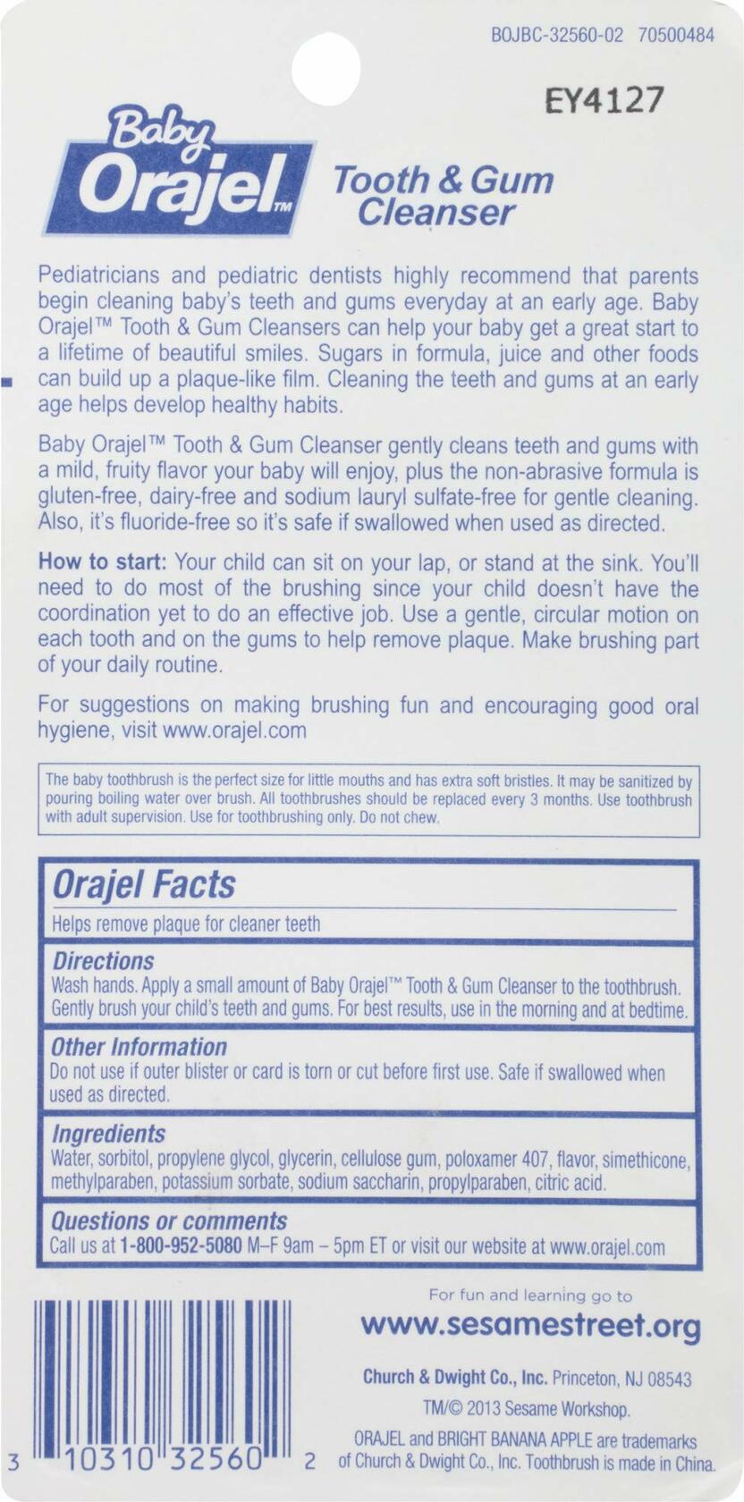Orajel Baby Elmo Tooth & Gum Cleanser with Toothbrush Apple Banana 1oz New