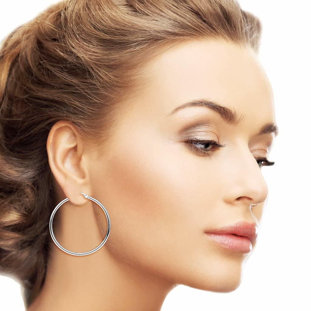 SOLIDSILVER Sterling Silver 45mm High Polished Lightweight Click Top Hoop