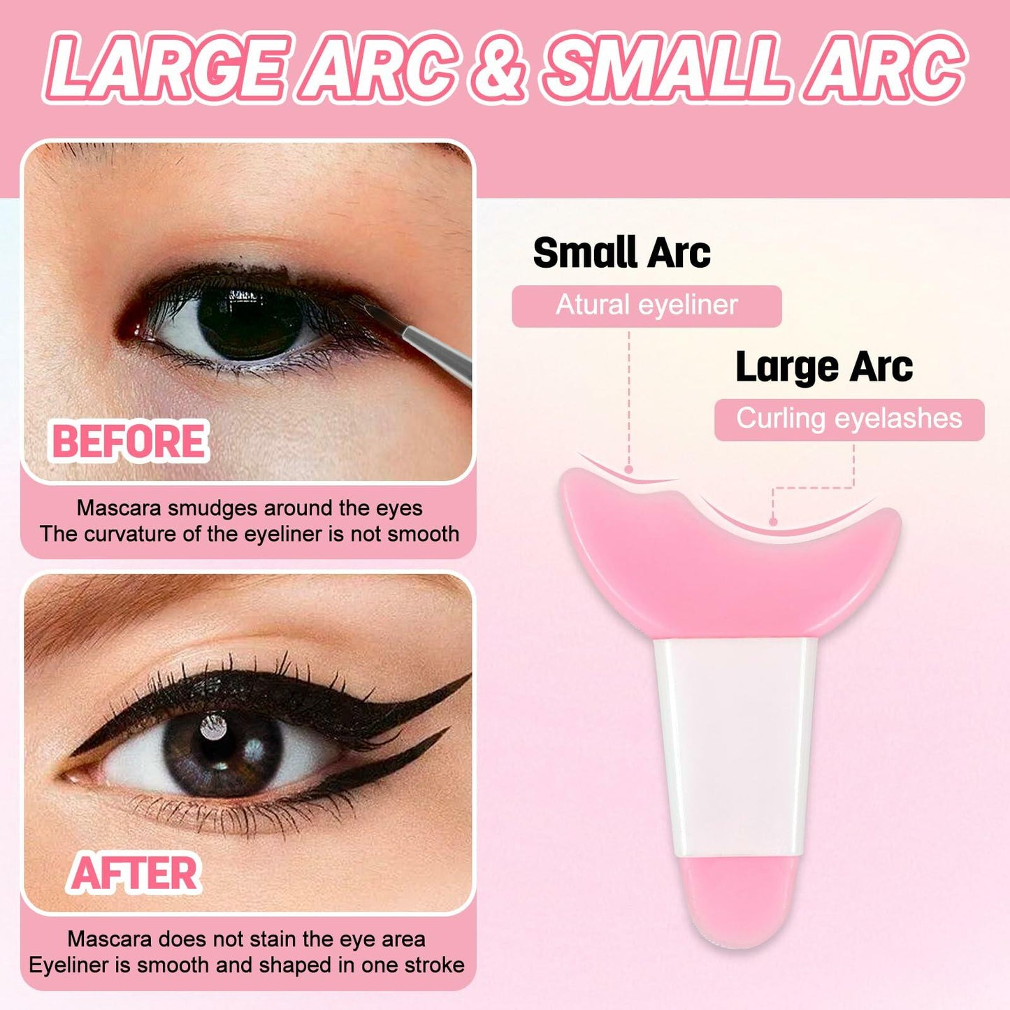 3Pcs Pink Silicone Eyeliner Stencils & Brushes Reusable Makeup Tools