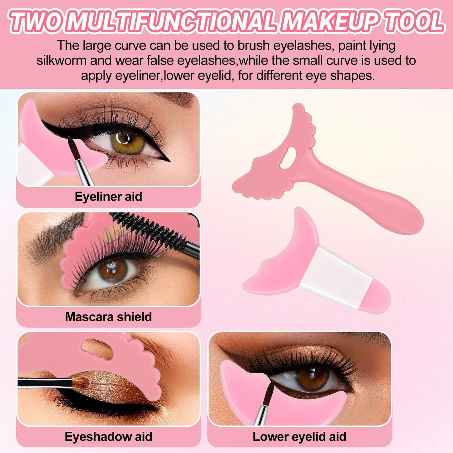 3Pcs Pink Silicone Eyeliner Stencils & Brushes Reusable Makeup Tools