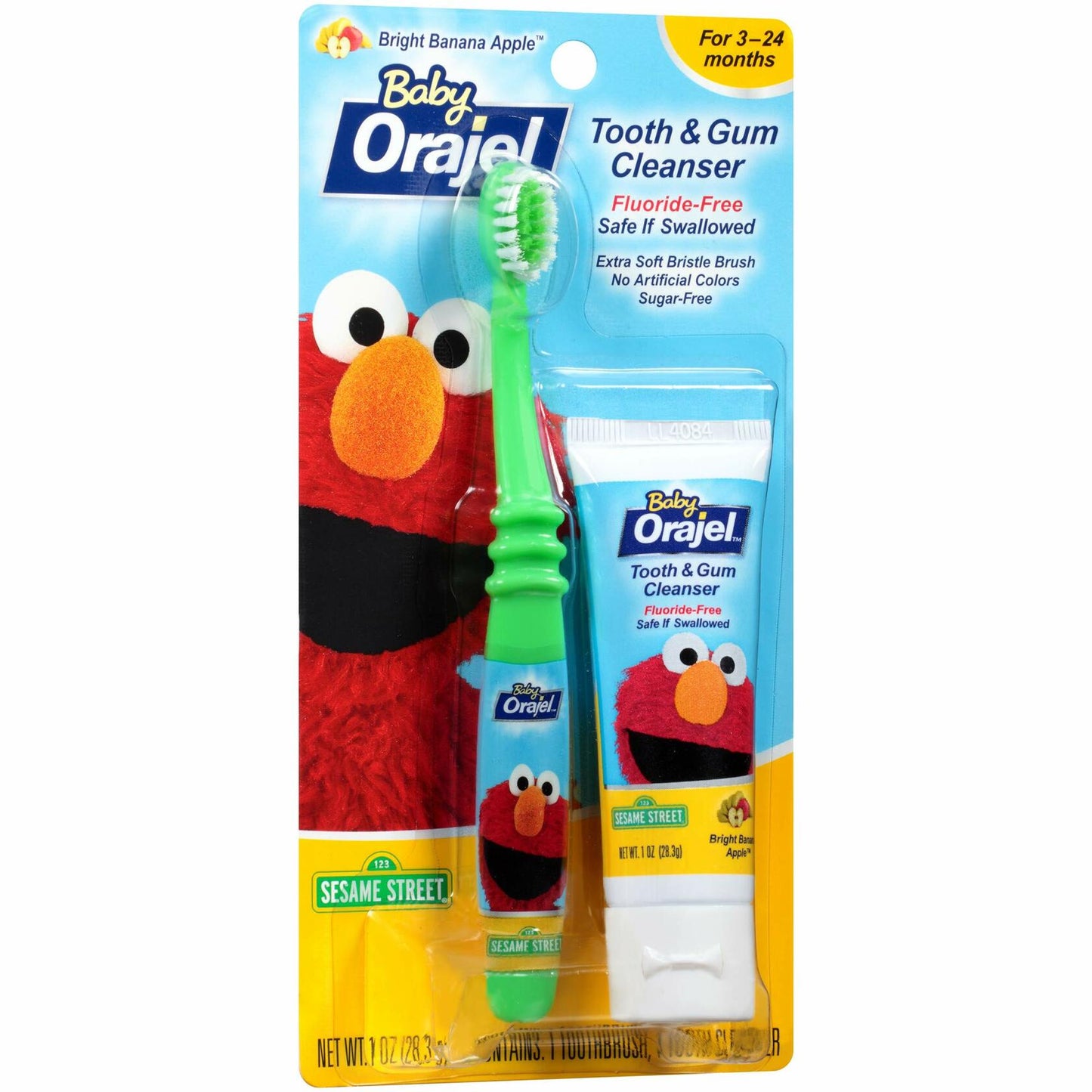 Orajel Baby Elmo Tooth & Gum Cleanser with Toothbrush Apple Banana 1oz New