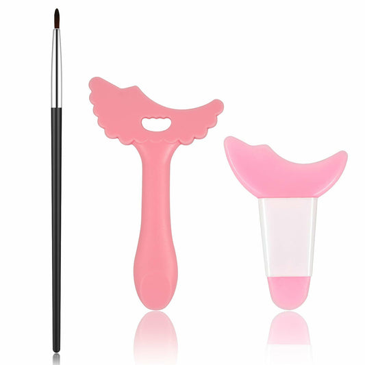 3Pcs Pink Silicone Eyeliner Stencils & Brushes Reusable Makeup Tools