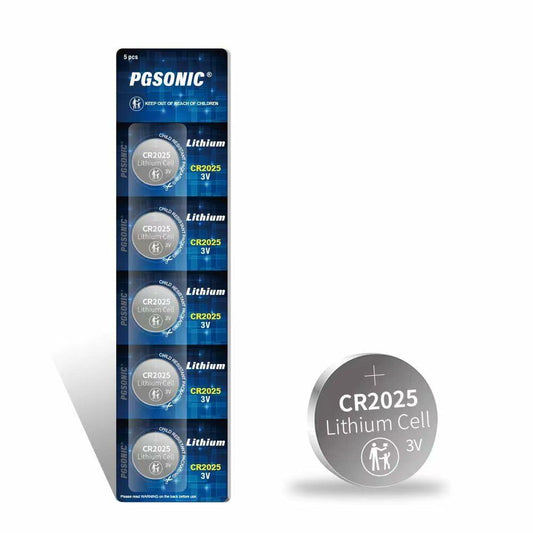 PGSONIC CR2025 3V Lithium Battery 5pcs New Long Lasting Coin Cell