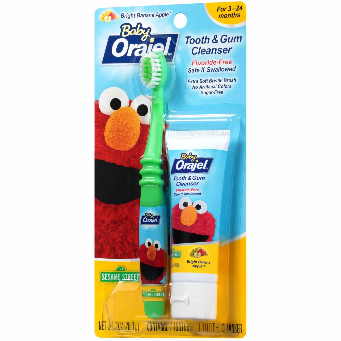 Orajel Baby Elmo Tooth & Gum Cleanser with Toothbrush Apple Banana 1oz New