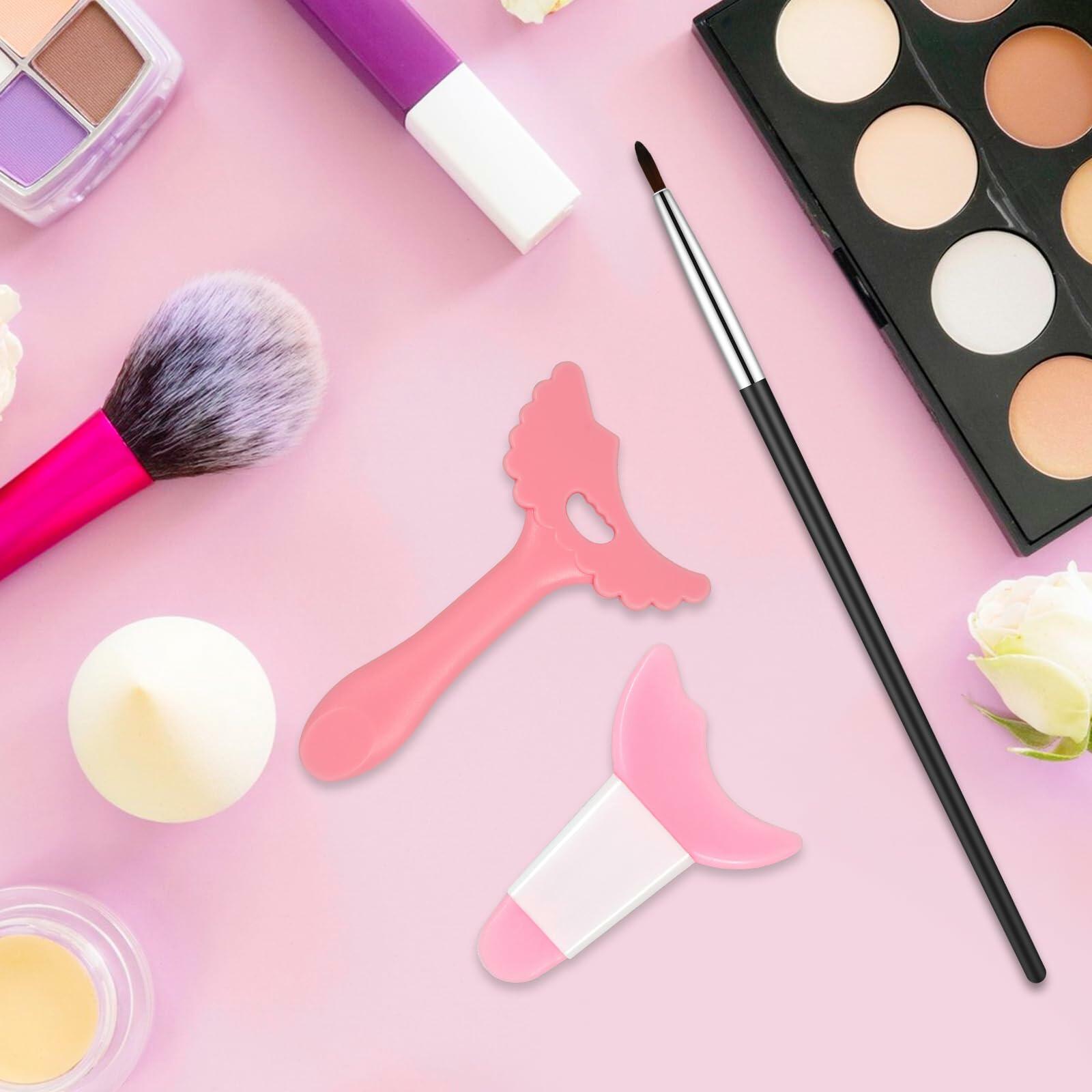 3Pcs Pink Silicone Eyeliner Stencils & Brushes Reusable Makeup Tools