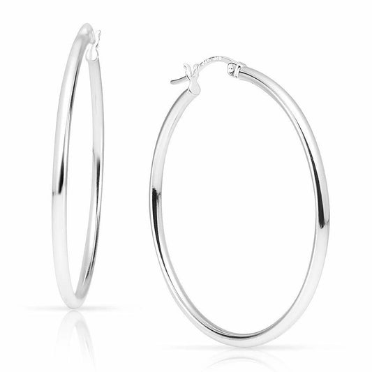 SOLIDSILVER Sterling Silver 45mm High Polished Lightweight Click Top Hoop