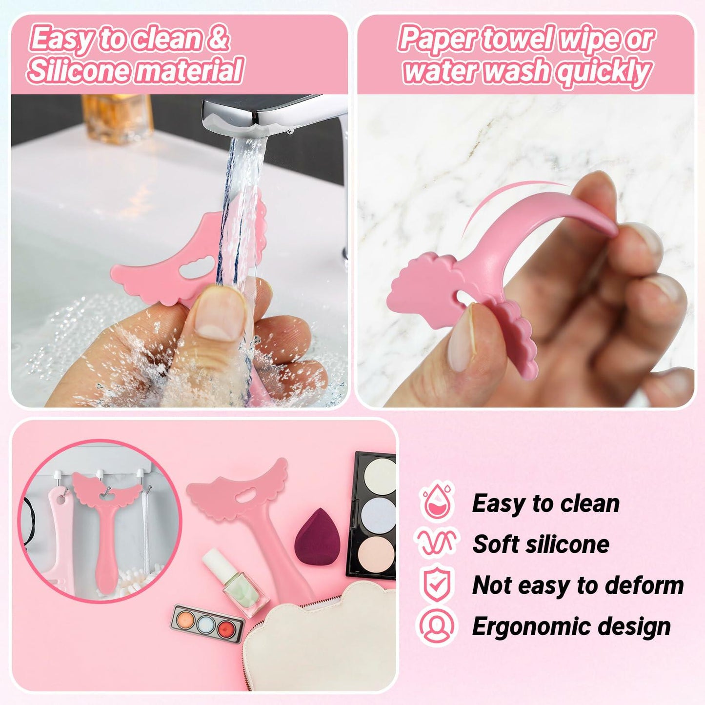 3Pcs Pink Silicone Eyeliner Stencils & Brushes Reusable Makeup Tools