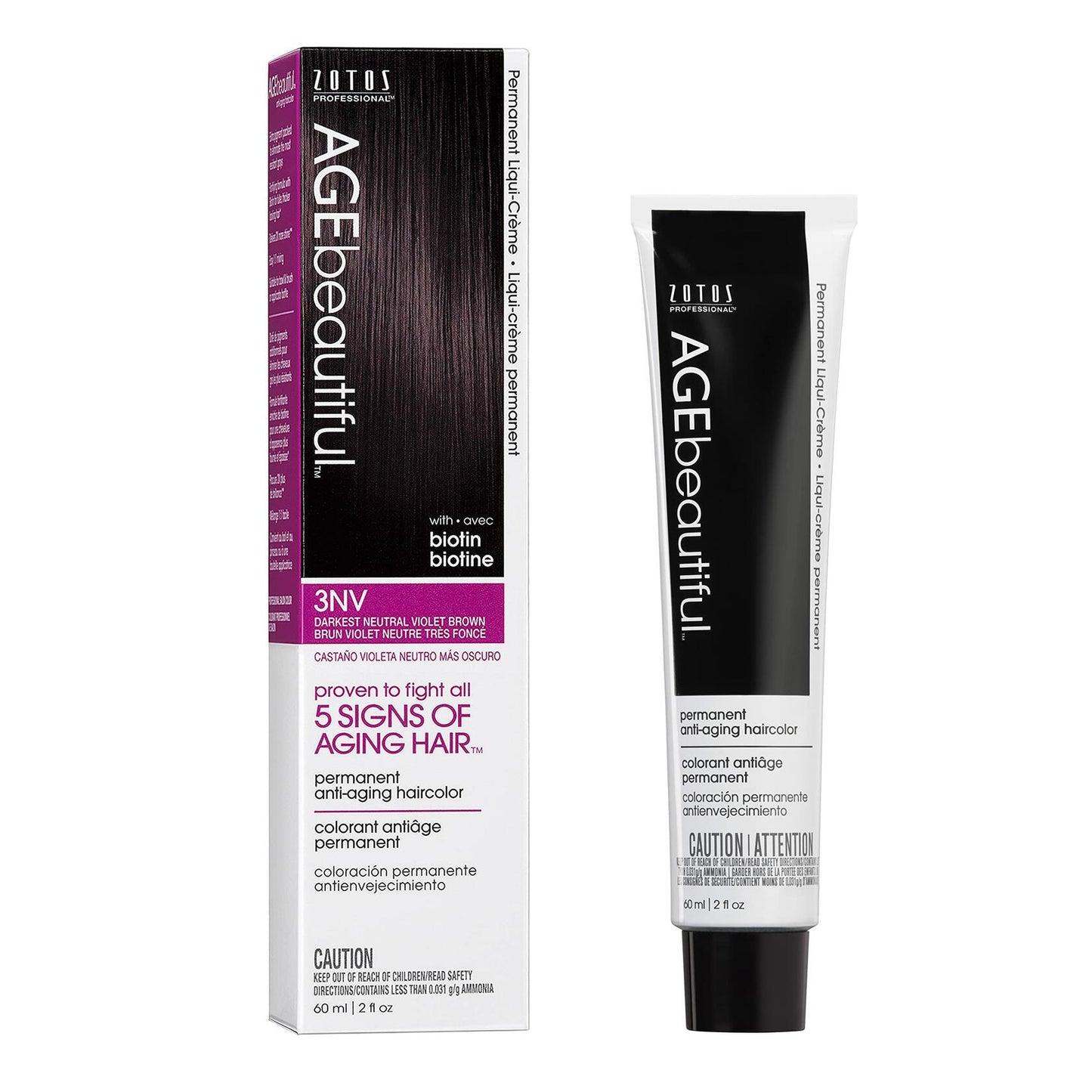AGE Permanent Hair Color Dye 3NV Darkest Neutral Violet Brown 2oz - Gray
