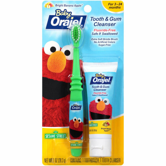 Orajel Baby Elmo Tooth & Gum Cleanser with Toothbrush Apple Banana 1oz New