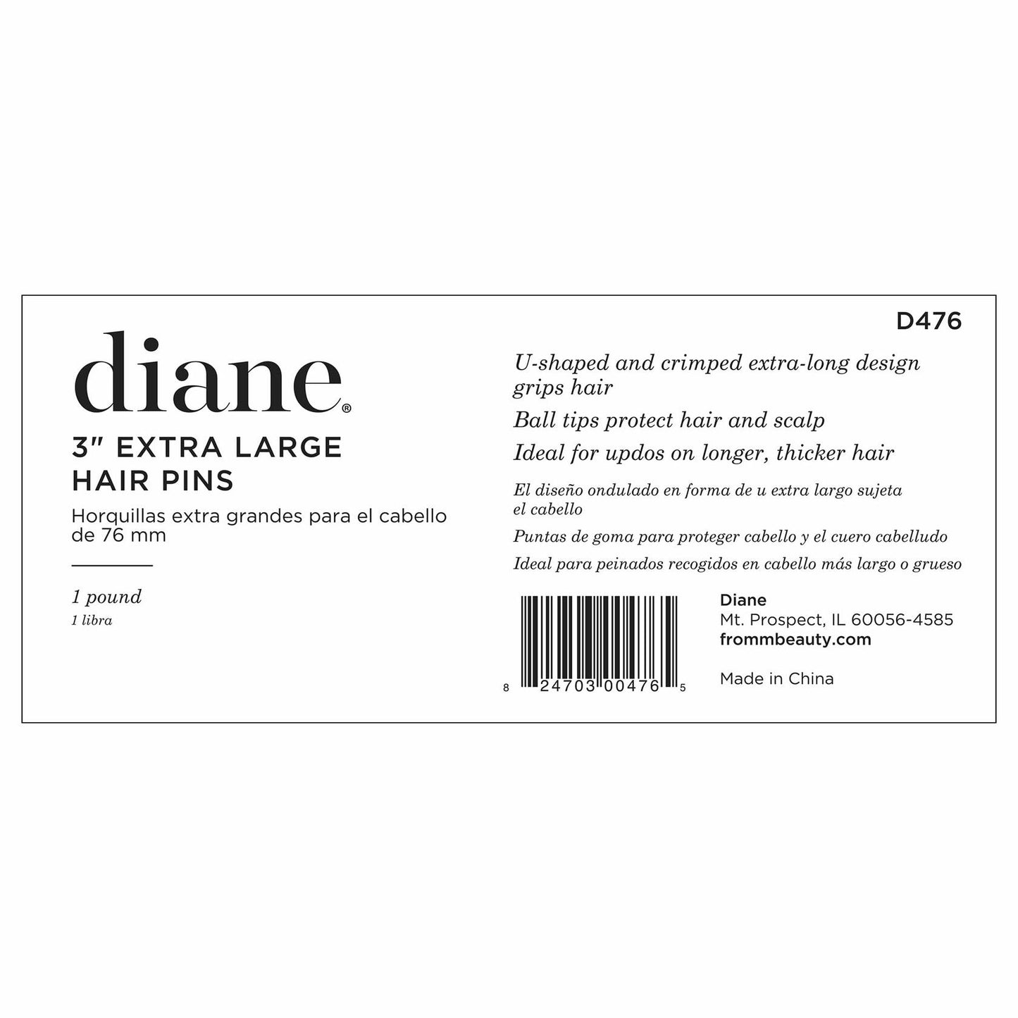 Diane 3" Black U-Shaped Hair Pins for Women, 1 lb Approx. 400 Pins