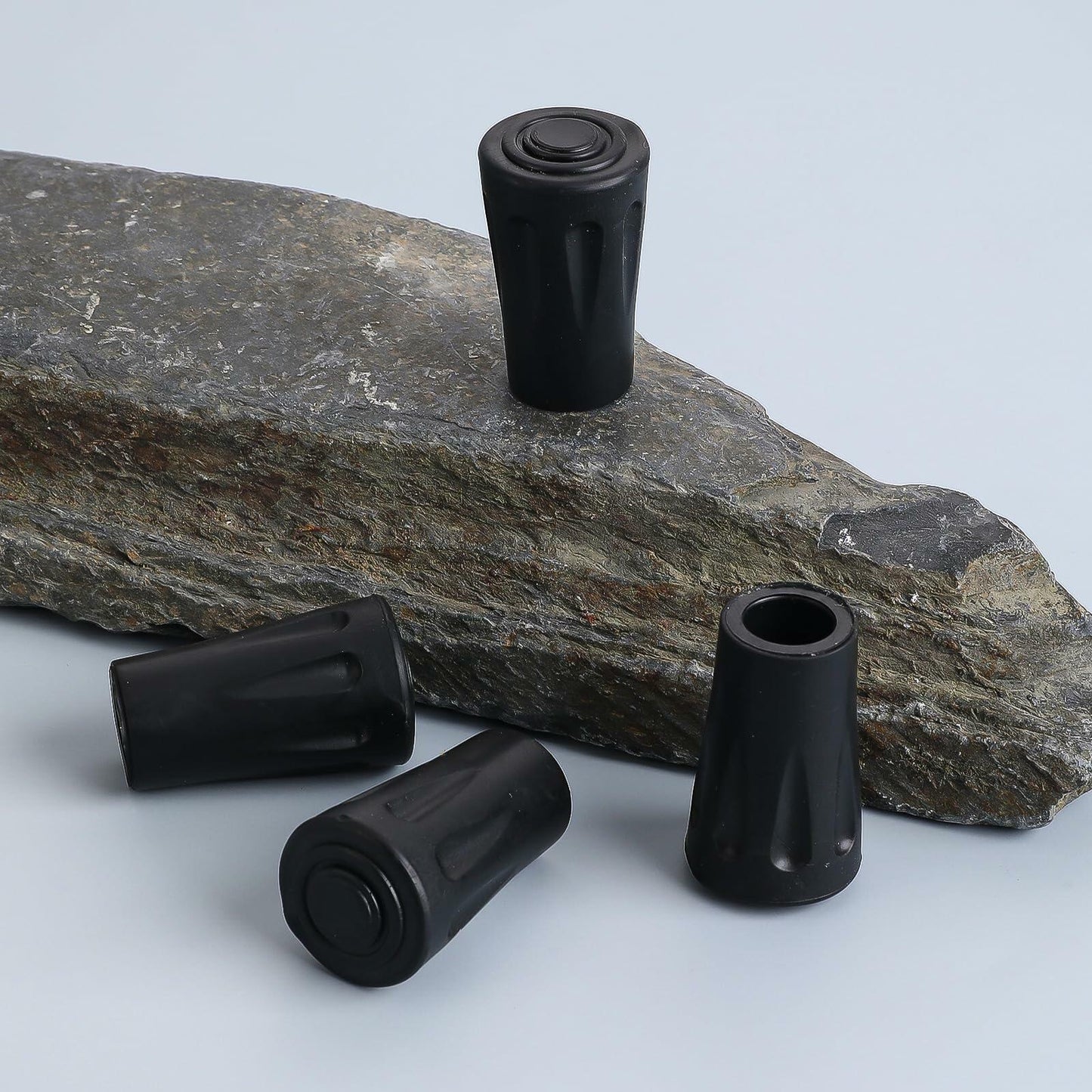 4Pcs Black Rubber Feet Hiking Pole Tips Replacement - Shock Absorbing Grip