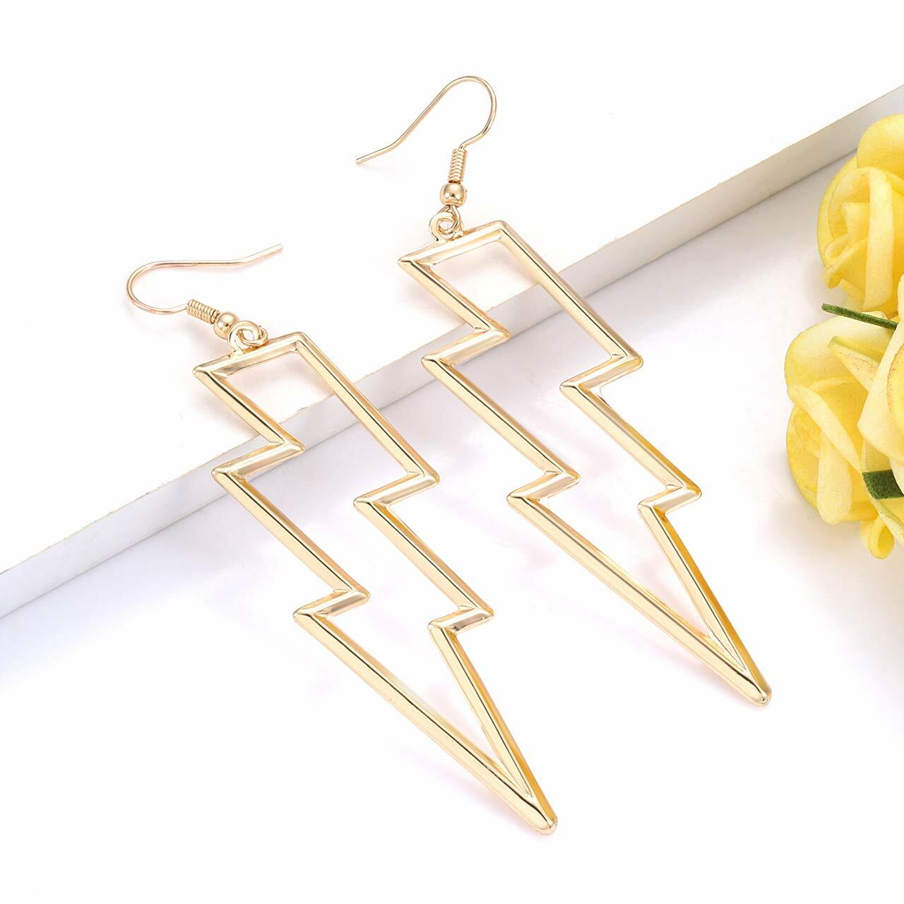Lightning Bolt Drop Dangle Earrings for Woman Gold Fashion Statement Jewelry