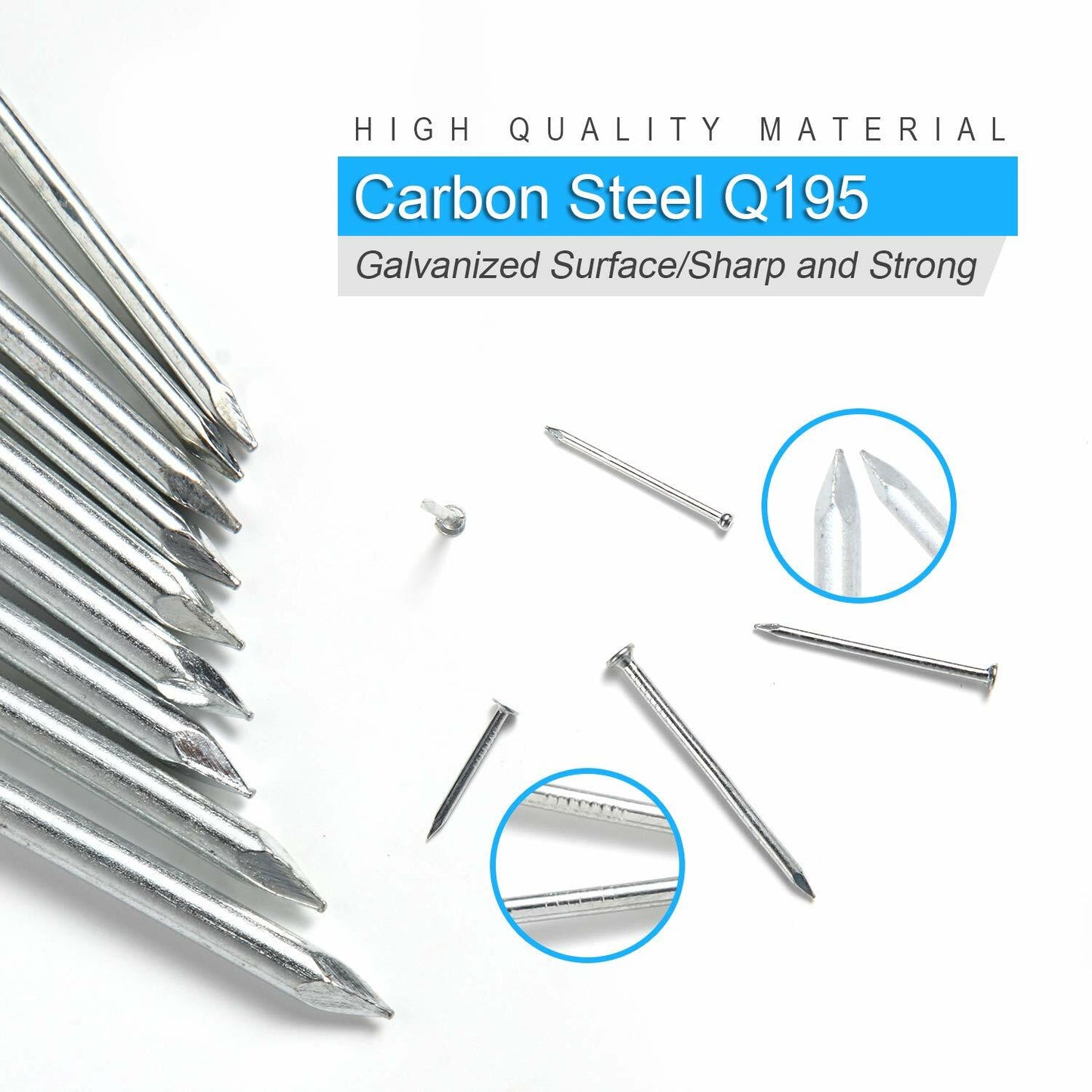 376pcs Premium Hardware Nails Assortment Kit Galvanized 2" Max Length With Box