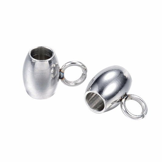 DanLingJewelry 100Pcs Stainless Steel Oval Bail Beads Silver 7x5x4mm Hole 2mm