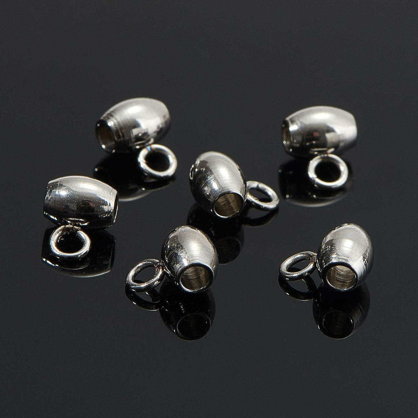 DanLingJewelry 100Pcs Stainless Steel Oval Bail Beads Silver 7x5x4mm Hole 2mm