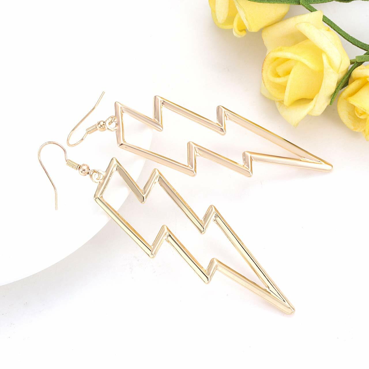 Lightning Bolt Drop Dangle Earrings for Woman Gold Fashion Statement Jewelry