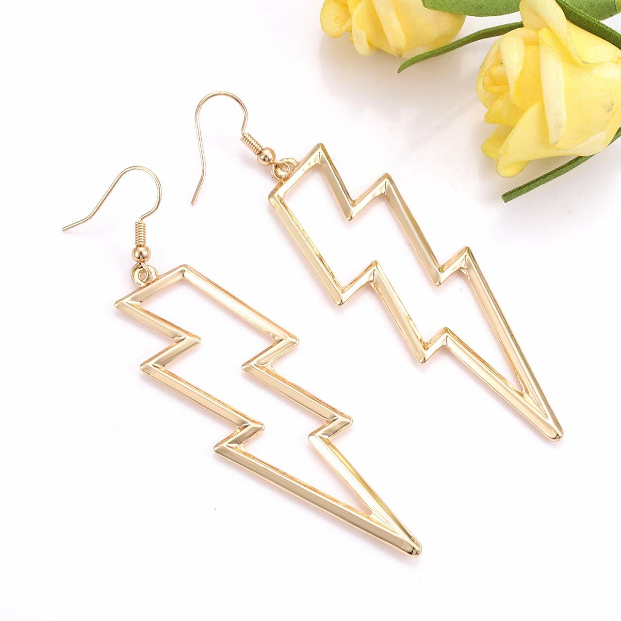 Lightning Bolt Drop Dangle Earrings for Woman Gold Fashion Statement Jewelry