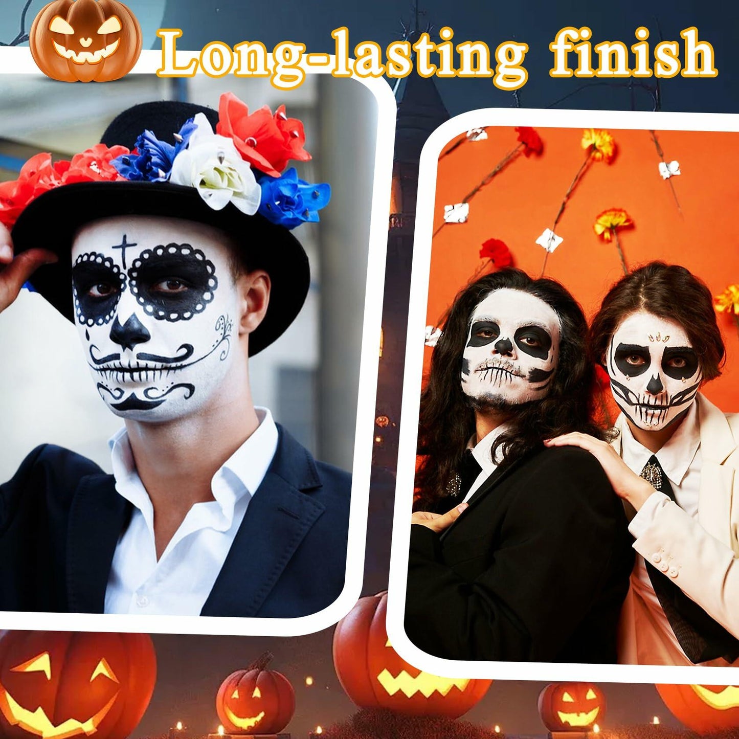 Black White Oil-Based Face Paint Kit with Brushes - Professional Halloween