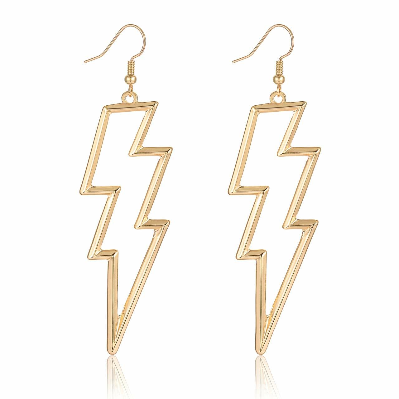 Lightning Bolt Drop Dangle Earrings for Woman Gold Fashion Statement Jewelry