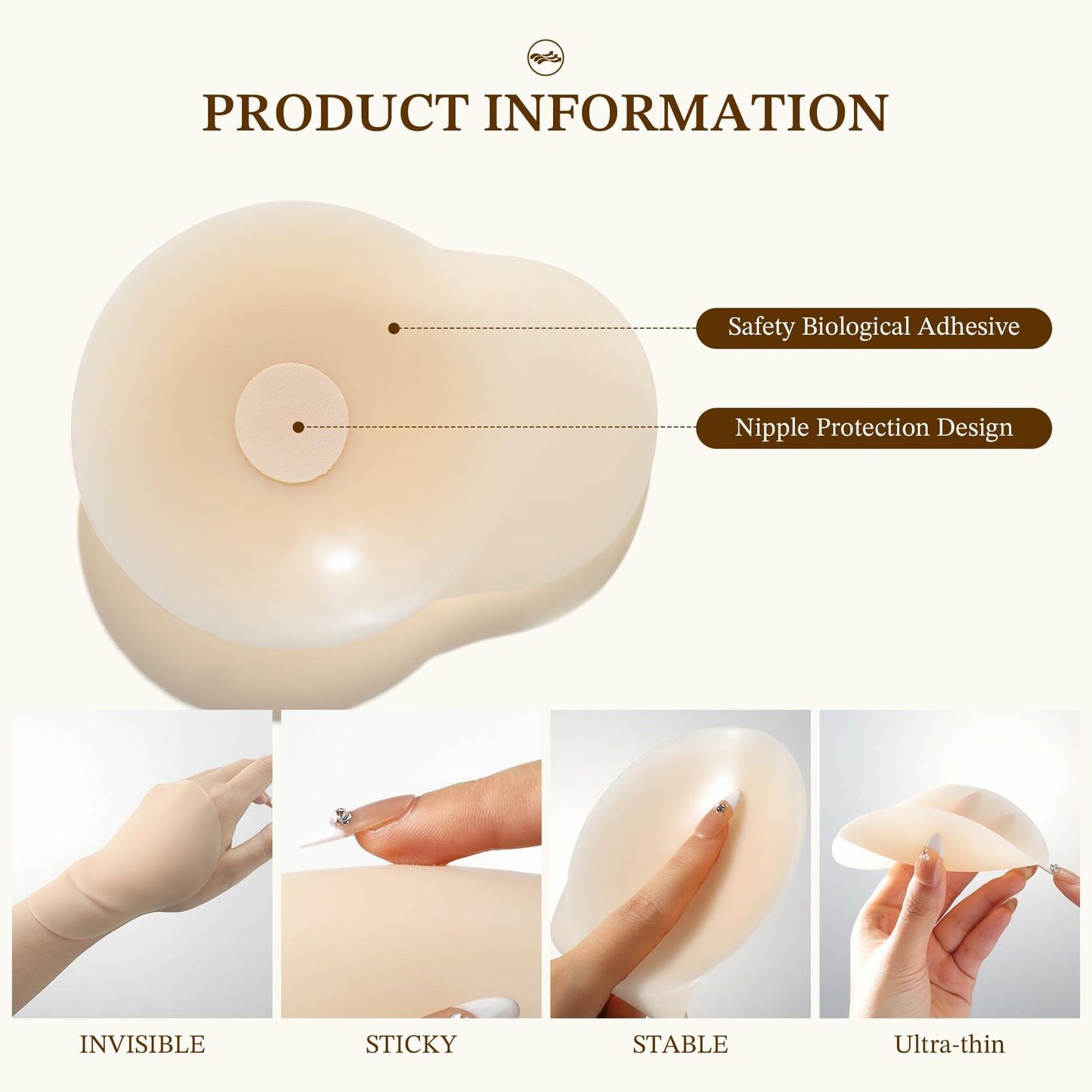 Honeysea Silicone Nipple Covers Pasties Reusable Adhesive Bra 1 Pair Crème