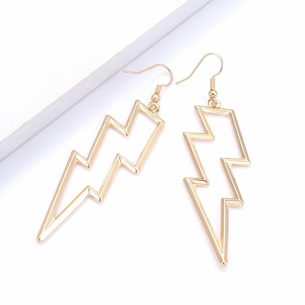 Lightning Bolt Drop Dangle Earrings for Woman Gold Fashion Statement Jewelry