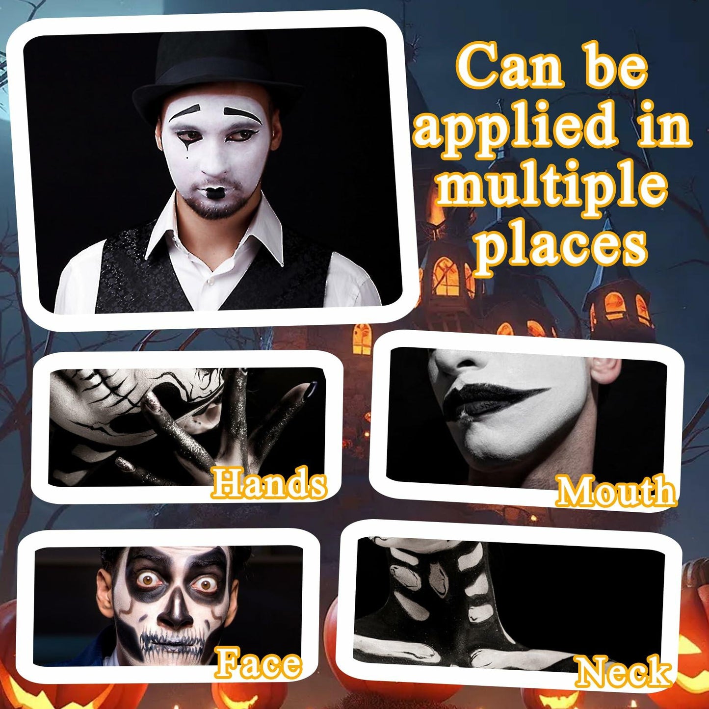 Black White Oil-Based Face Paint Kit with Brushes - Professional Halloween