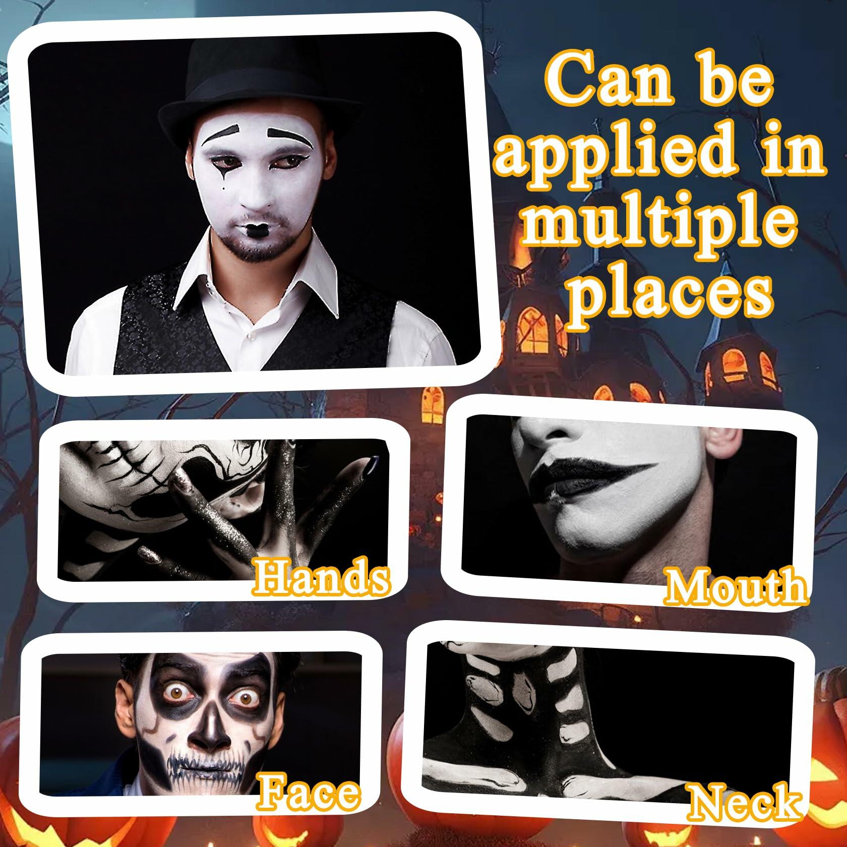 Black White Oil-Based Face Paint Kit with Brushes - Professional Halloween