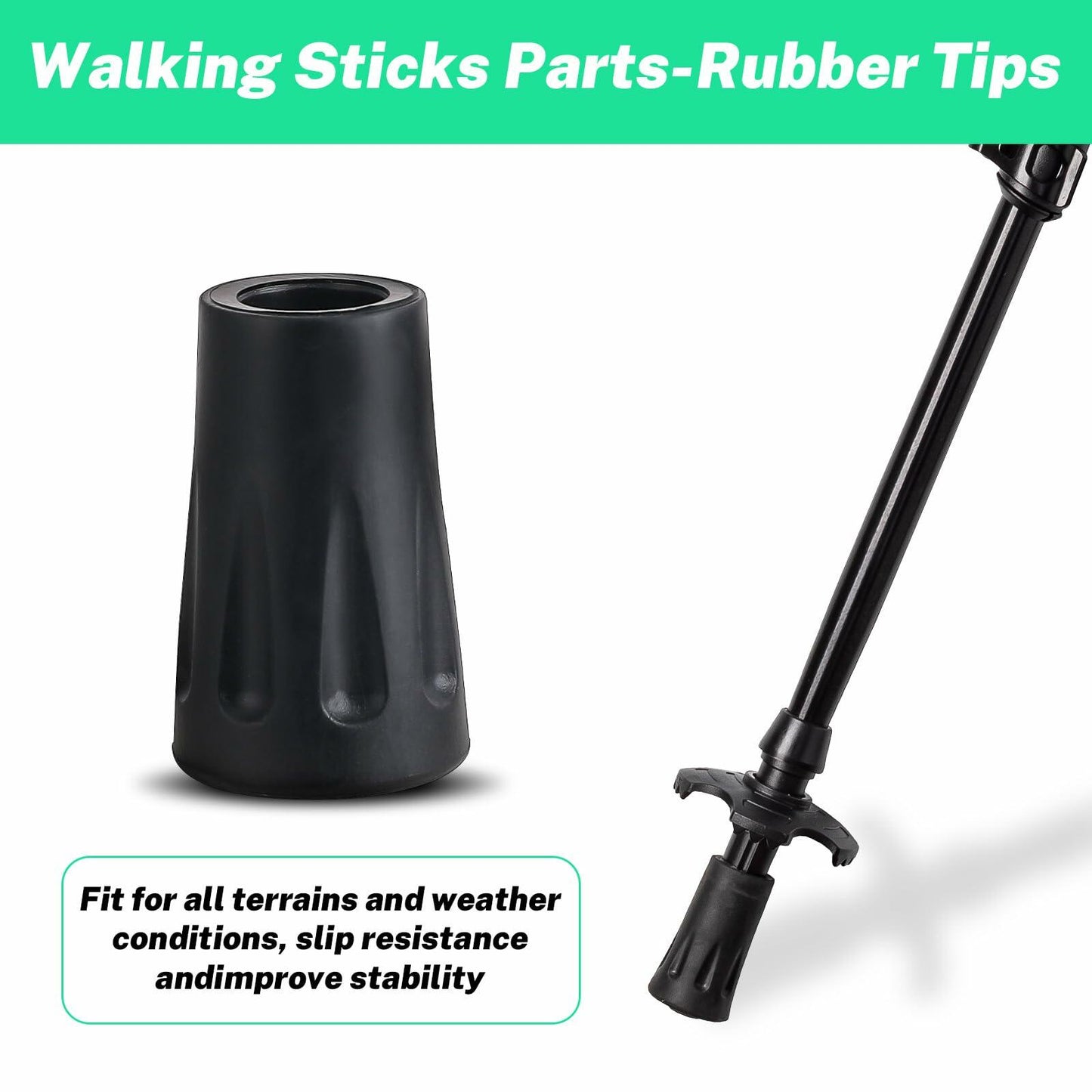 4Pcs Black Rubber Feet Hiking Pole Tips Replacement - Shock Absorbing Grip