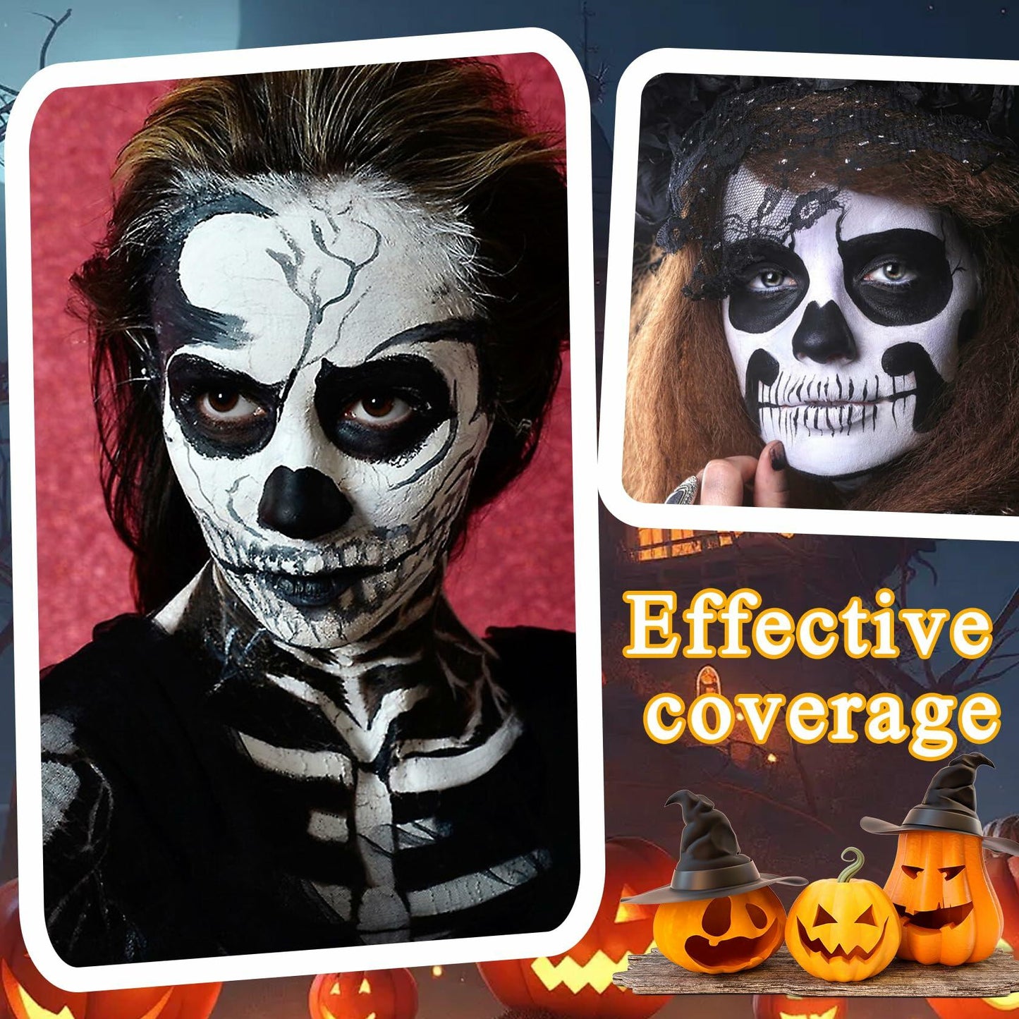 Black White Oil-Based Face Paint Kit with Brushes - Professional Halloween