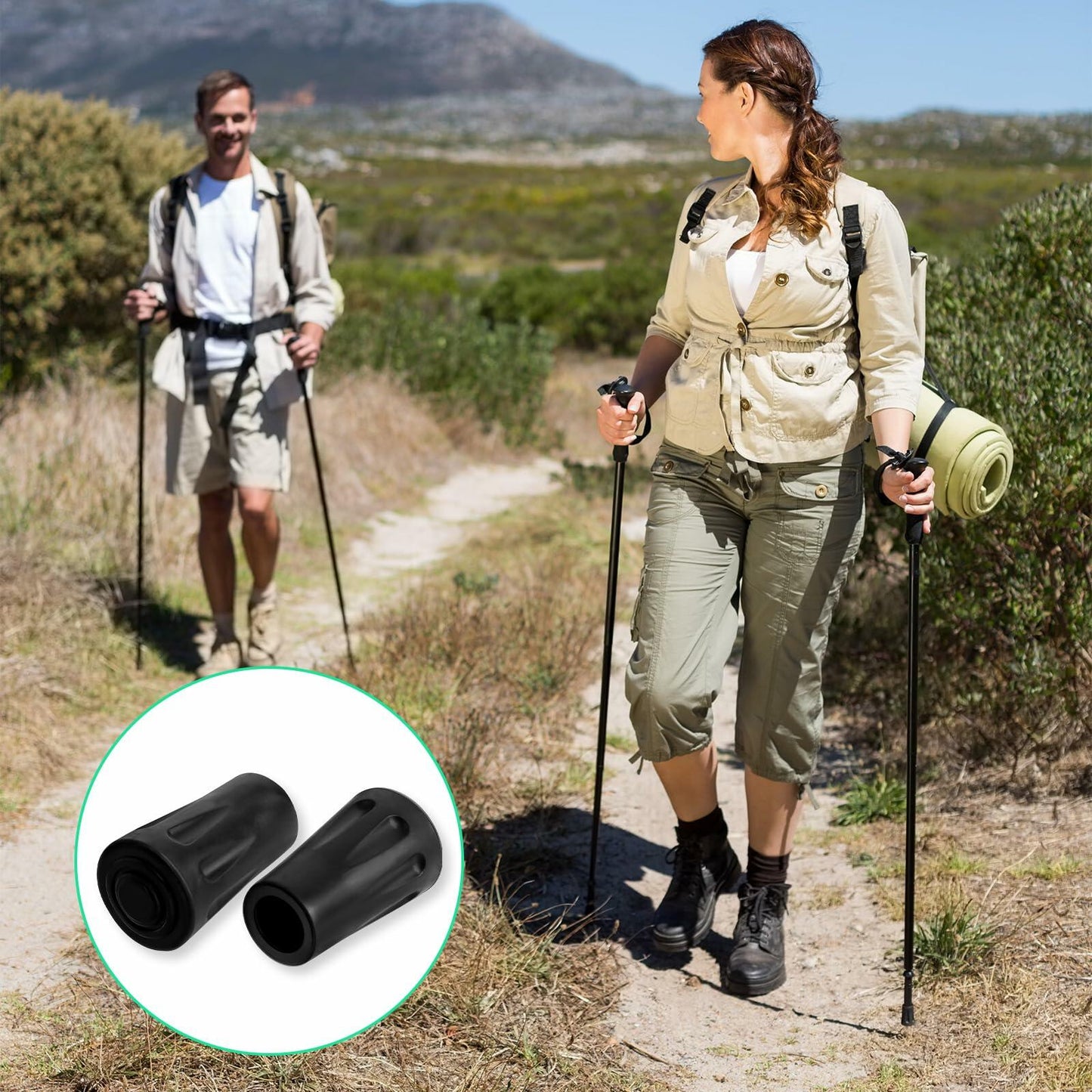 4Pcs Black Rubber Feet Hiking Pole Tips Replacement - Shock Absorbing Grip