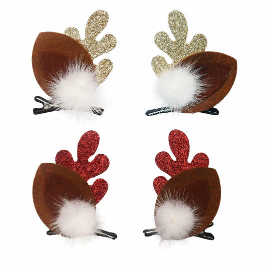 hhdatc 2 Pairs Reindeer Antlers Ears Hair Clips Christmas Party Accessories