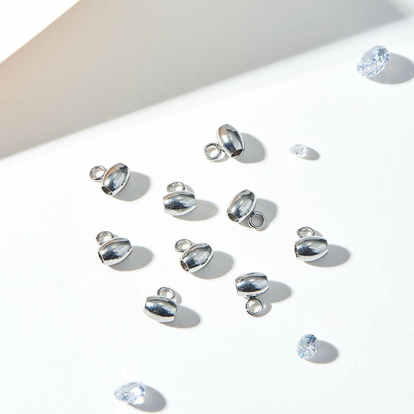 DanLingJewelry 100Pcs Stainless Steel Oval Bail Beads Silver 7x5x4mm Hole 2mm