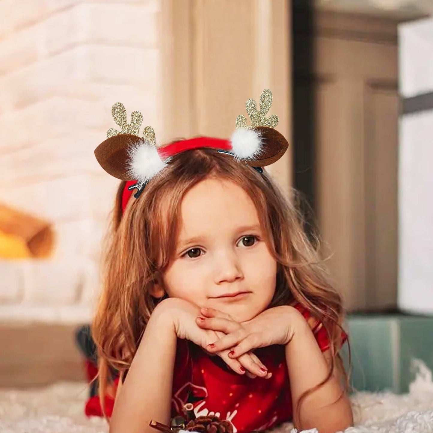 hhdatc 2 Pairs Reindeer Antlers Ears Hair Clips Christmas Party Accessories