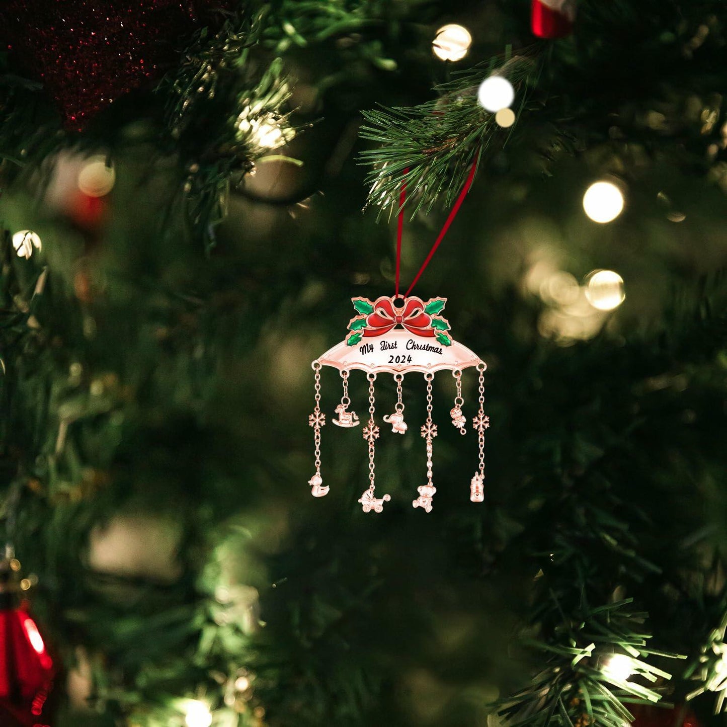 My First Christmas Ornament 2024 Baby Mobile Rose Gold Newborn Keepsake