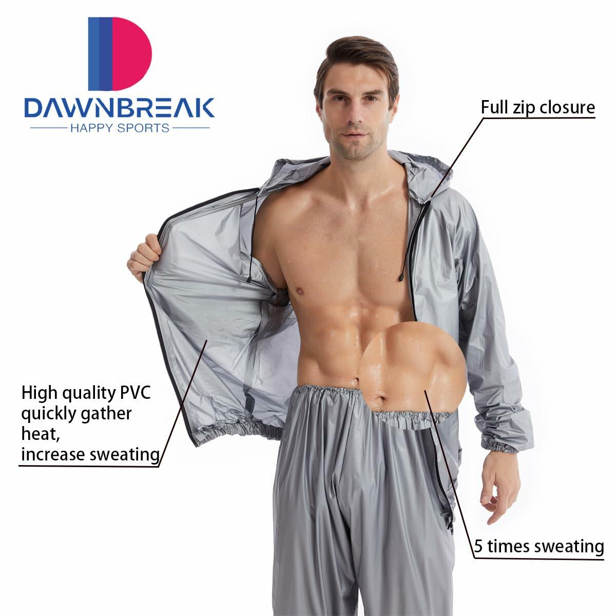 DawnBreak Sauna Sweat Suit 2XL Silver Full Zip Hooded Heavy Duty Anti-Rip/Silver