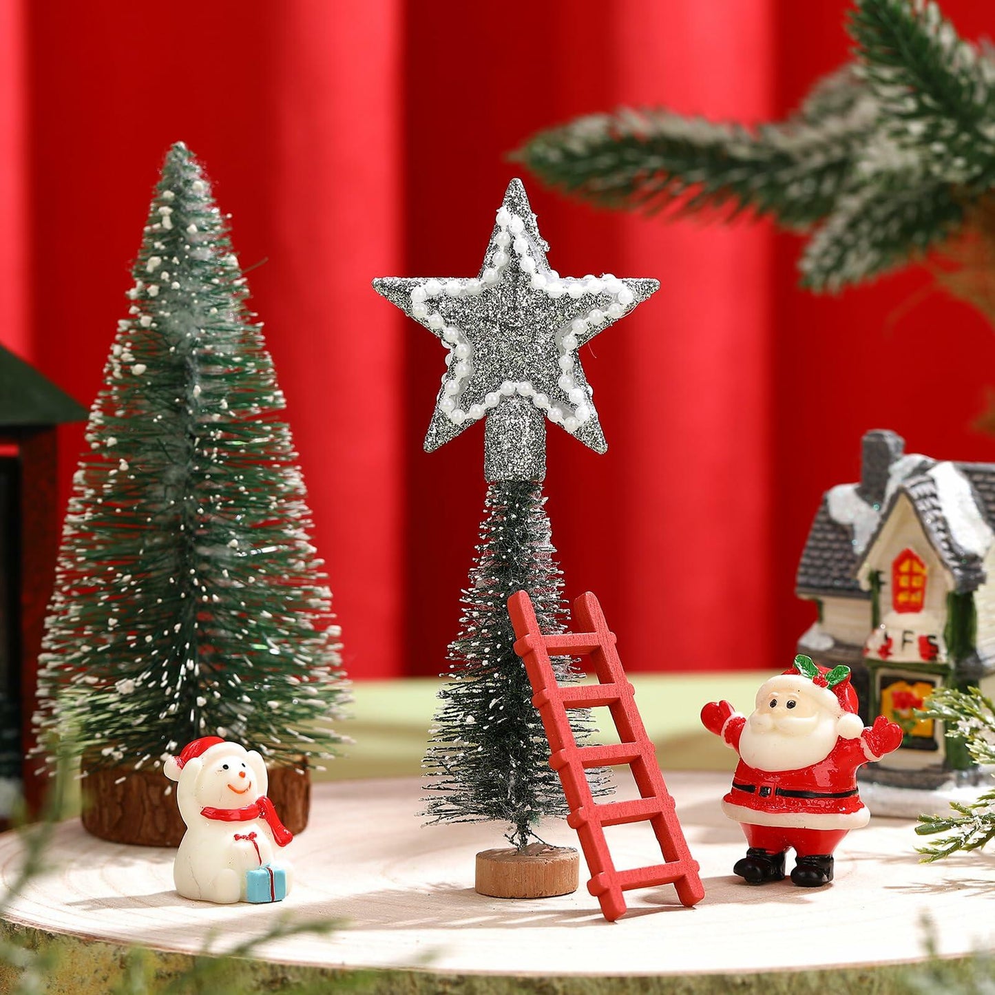 Hollowfly Mini Star Christmas Tree Topper Silver Pearl Decoration 2 Inch