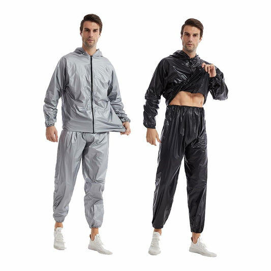DawnBreak Sauna Sweat Suit 2XL Silver Full Zip Hooded Heavy Duty Anti-Rip/Silver