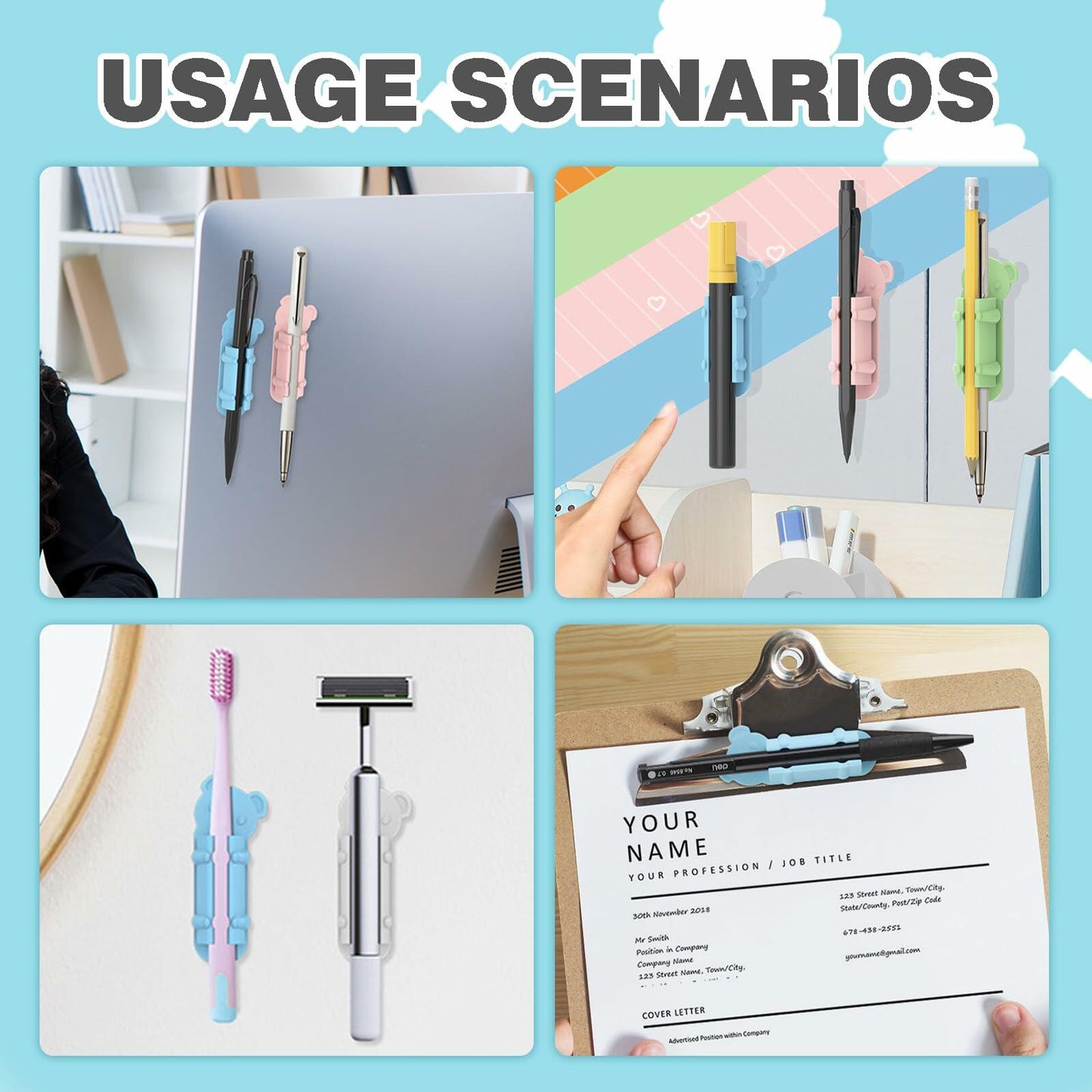 CASSONRM 12 Pack Silicone Pen Holder Flexible Desk Organizer Adhesive
