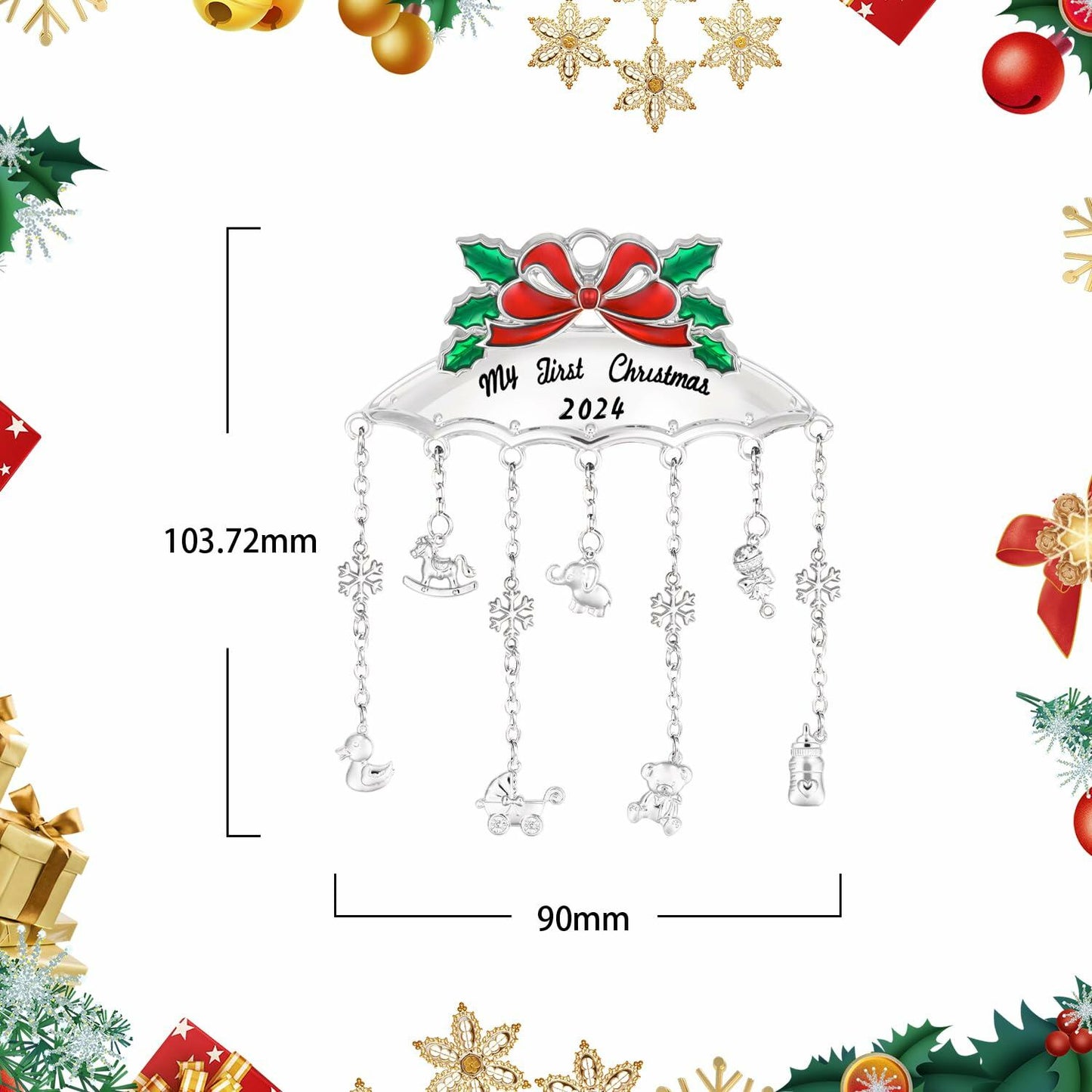 My First Christmas Ornament 2024 Baby Mobile Silver Newborn Keepsake with Ribbon