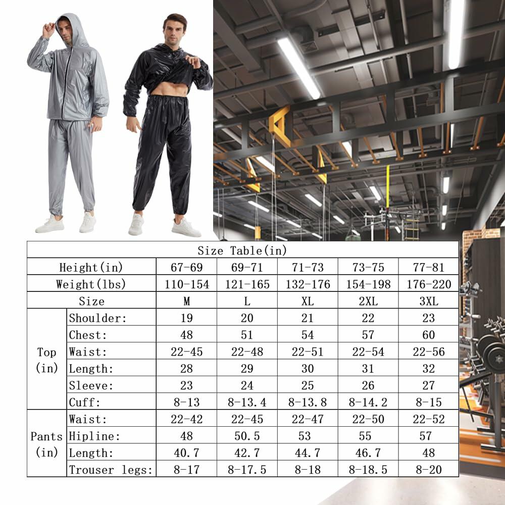 DawnBreak Sauna Sweat Suit 2XL Silver Full Zip Hooded Heavy Duty Anti-Rip/Silver