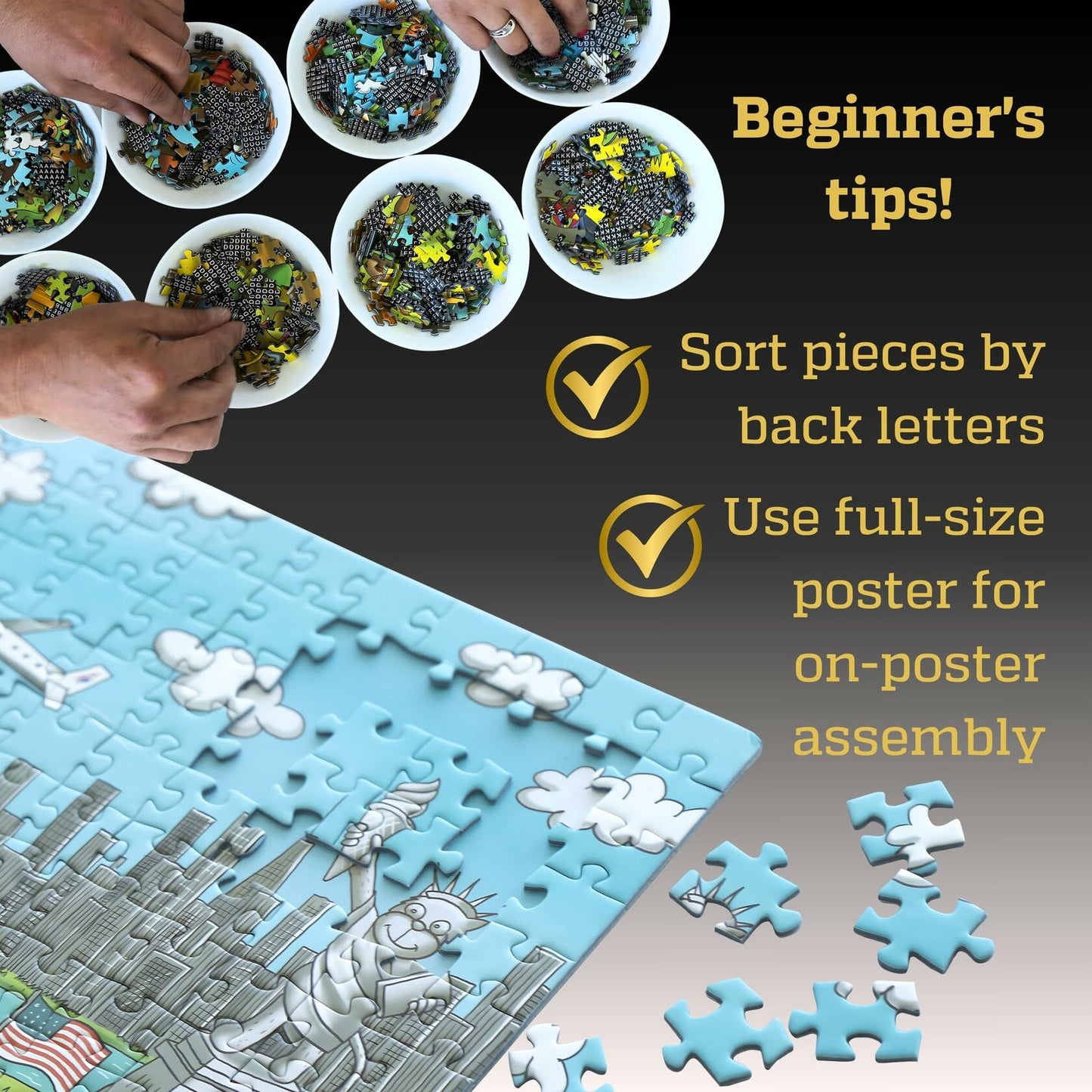 GERJATO Cats & Dogs USA Map Puzzle 1000pc with Poster & Saver Sheets