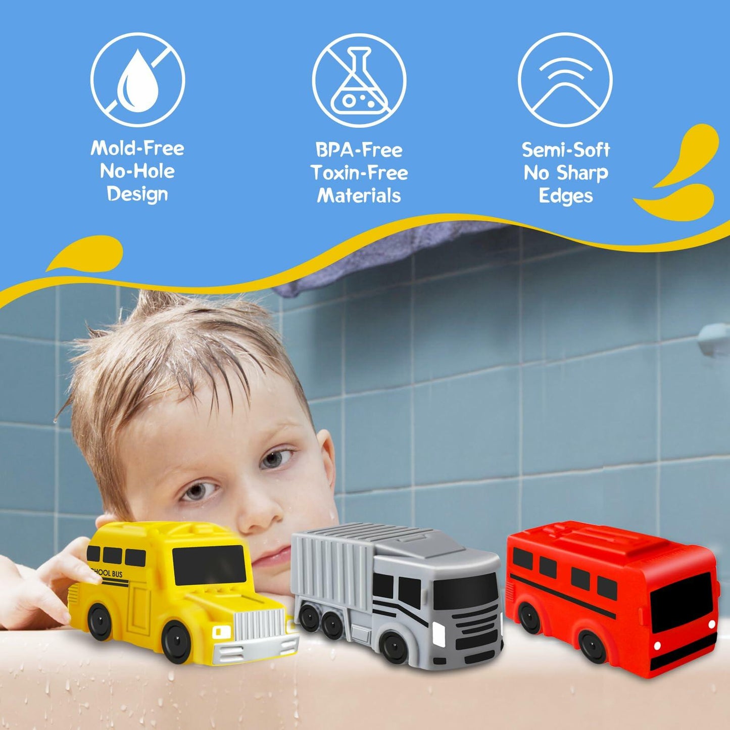 Car Bath Toys Mold Free No Hole for Infants 6-12 Months Toddler Toy