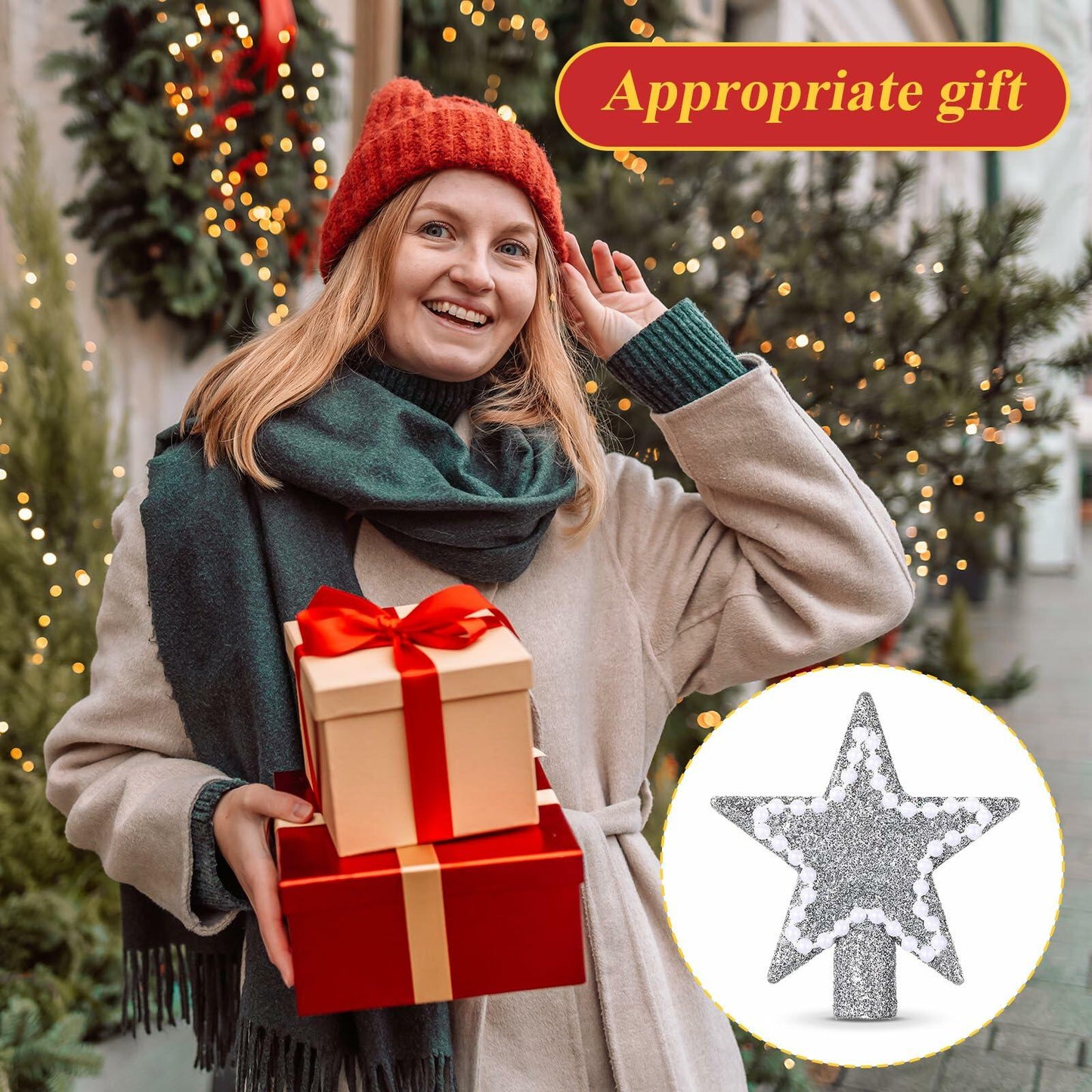 Hollowfly Mini Star Christmas Tree Topper Silver Pearl Decoration 2 Inch