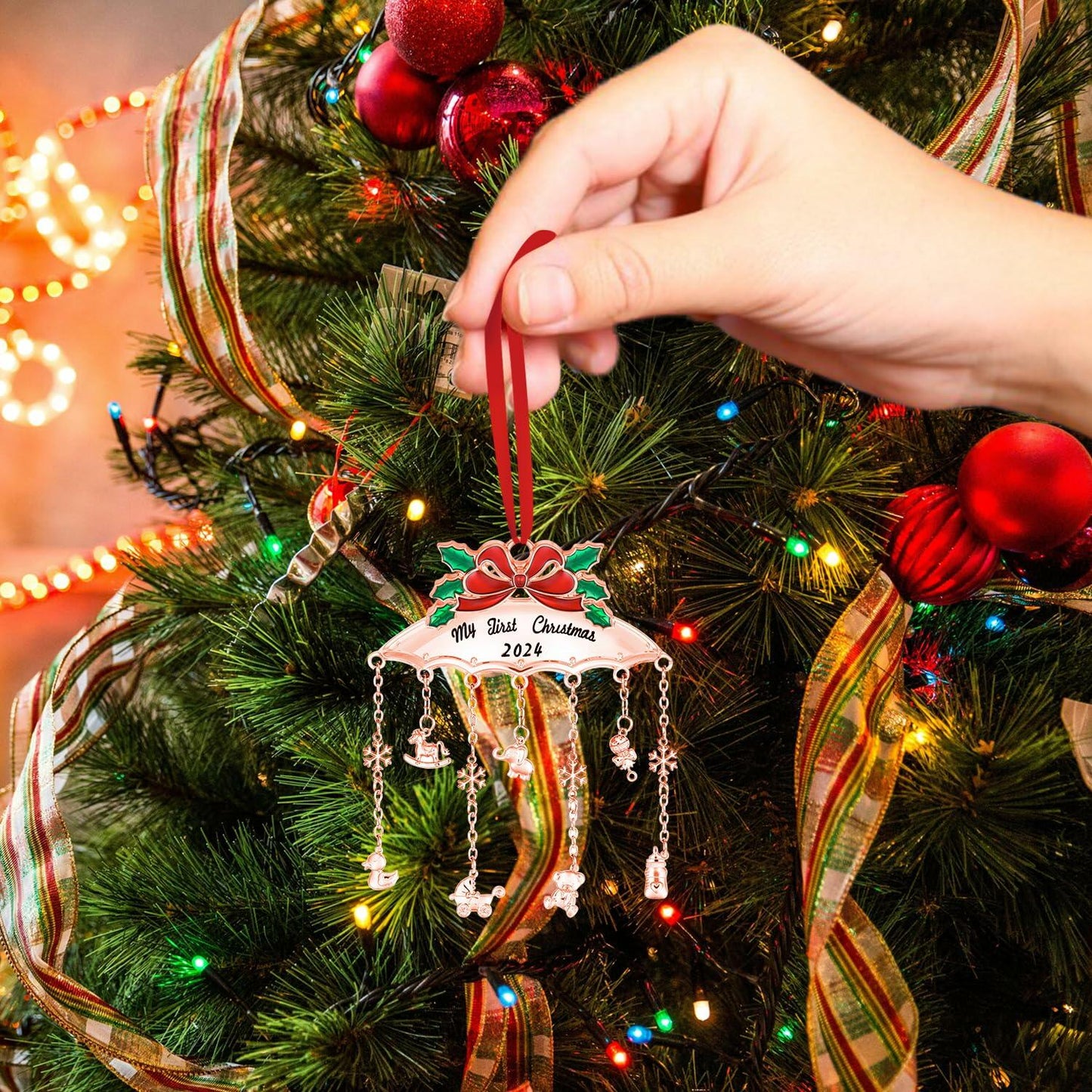 My First Christmas Ornament 2024 Baby Mobile Rose Gold Newborn Keepsake