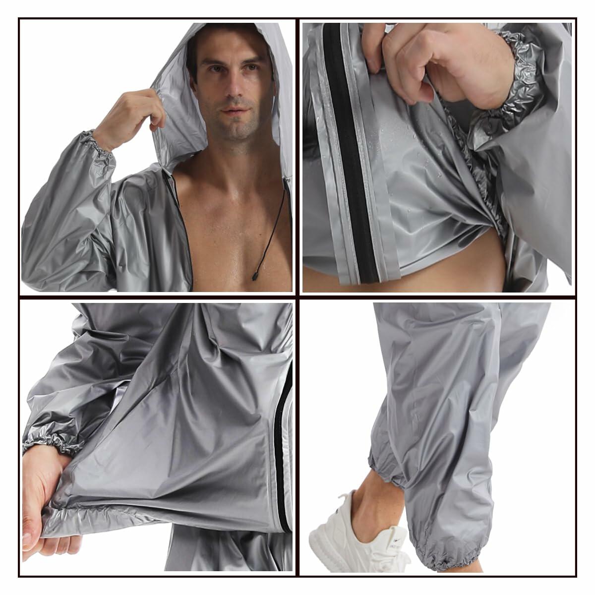 DawnBreak Sauna Sweat Suit 2XL Silver Full Zip Hooded Heavy Duty Anti-Rip/Silver