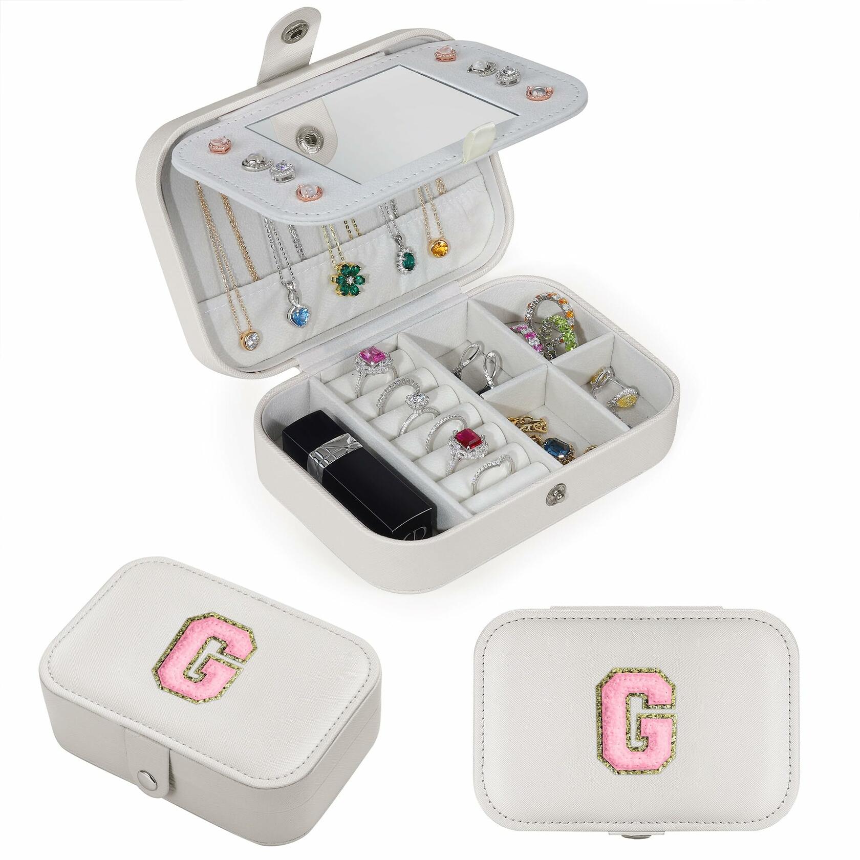 Parima Medium Jewelry Box Travel Organizer Mini Case White Initial G